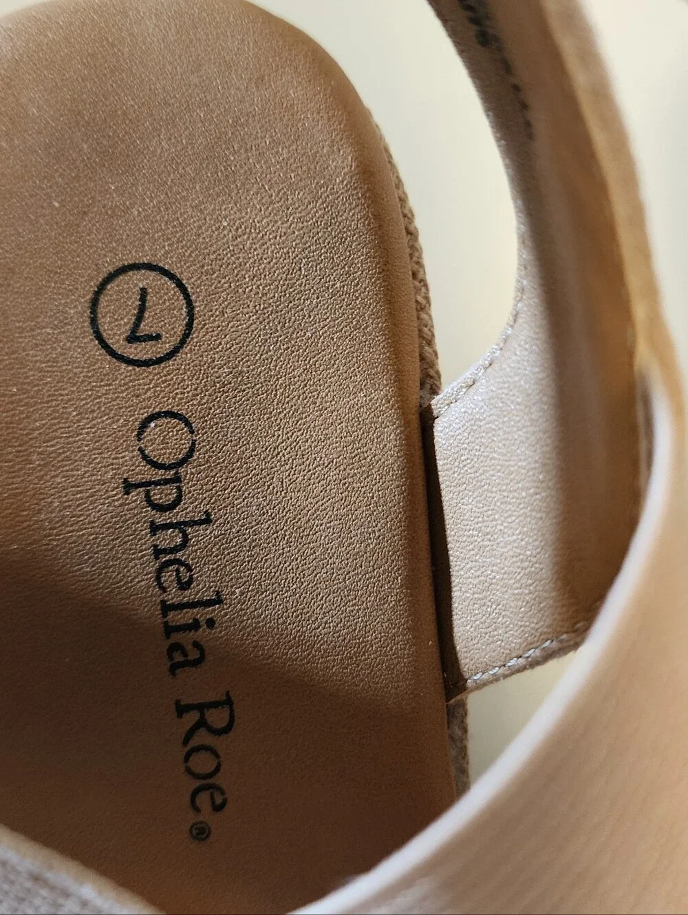 Ophelia Roe Tan Faux Suede & Elastic Strappy Platform Wedge Sandals Size 7